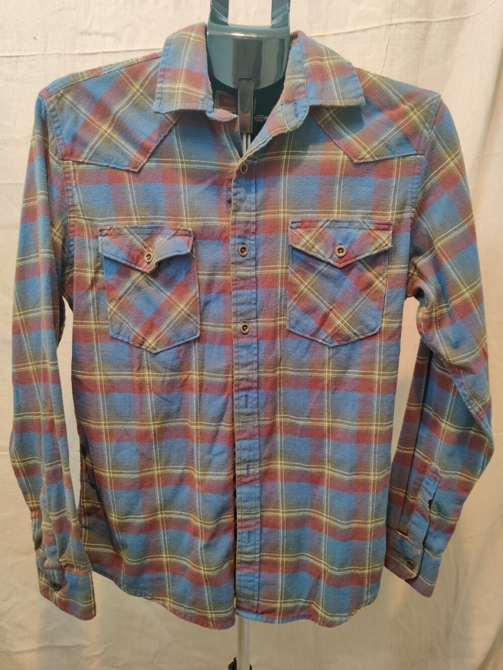 Vintage Wrangler Flannel Shirt Men's Size Small Plaid Metal Button Up Western